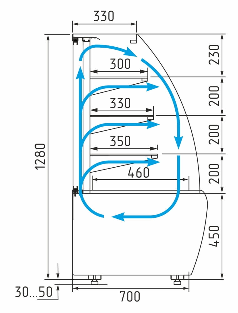 Кондитерская витрина CARBOMA FLANDRIA STANDARD K70 VM 0,6‑2 открытая 