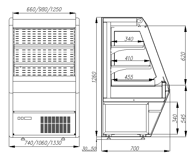 Холодильная горка CARBOMA 1260/700 ВХСп‑1,0 BRITANY (F 13‑07 VM 1,0‑2 0020) стеклопакет 9006 